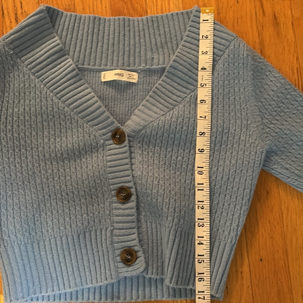 Mango Cropped Blue Cardigan With Buttons - Picture 8 of 8